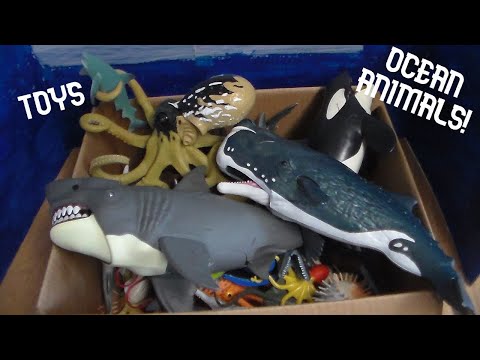 BIG BOX OF TOY OCEAN ANIMALS Toy Review! Sharks Fish Whale Octopus Whale Shark Squid