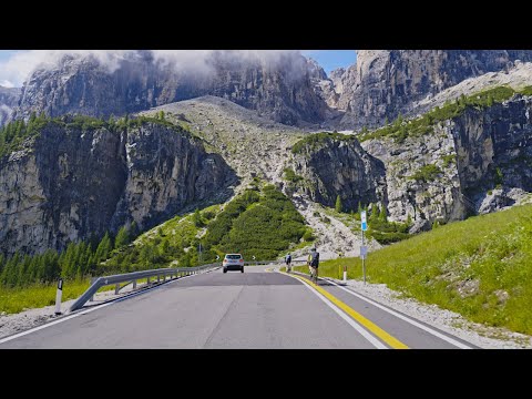 Dolomites Scenic Drive 4K | Cortina - Valparola Pass - Sella Pass - Canazei, Italy