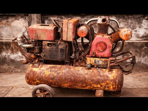 Antique Industrial Air Compressor Engine Restoration - Restore high pressure air compressor engine