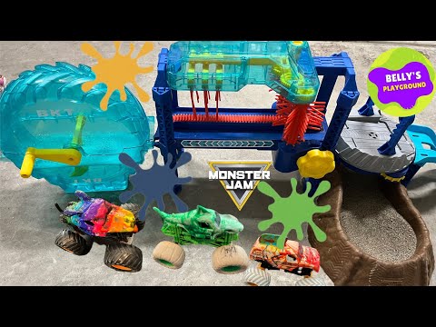 MONSTER JAM MEGALODON Color Changing Monster Truck Toys Wash Playset and Painting - Video for Kids