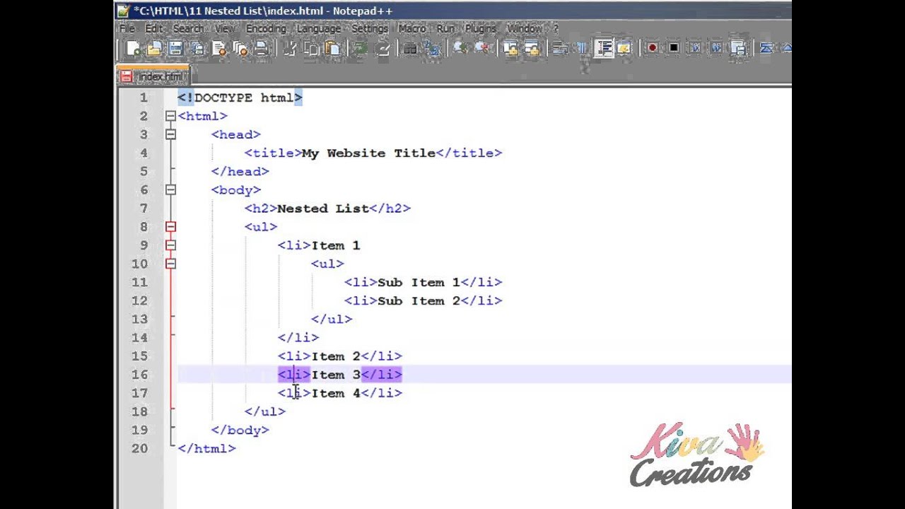 Learn HTML - Nested List Video Tutorial