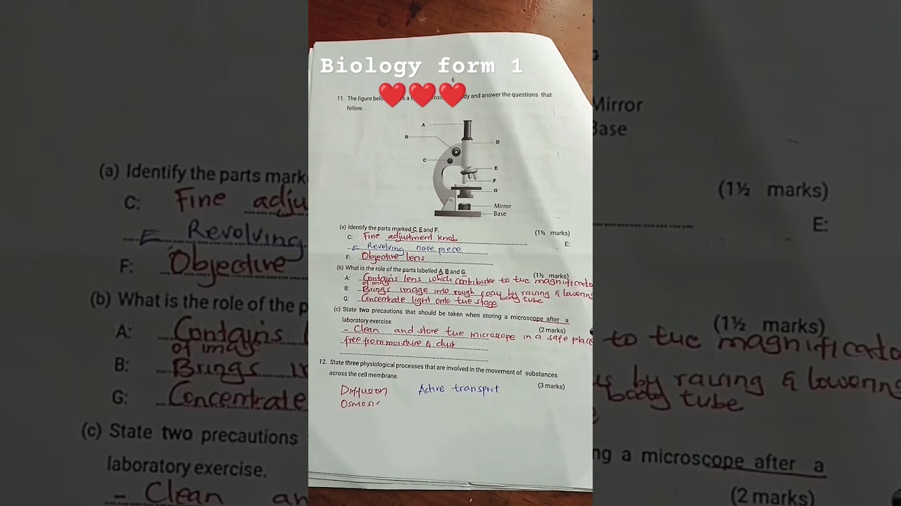 Biology form 1 quick revision Questions and Answers ❤️😍😍😍😍@microscope