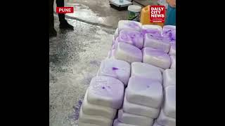 Skimmed milk powder and palmolein oil used to make paneer at a factory in Manjari Khurd;...