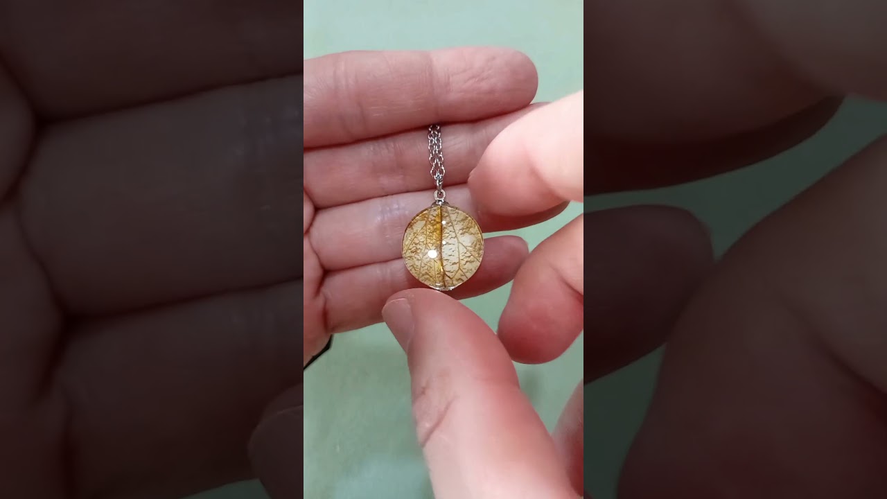 20mm Hebomoia glaucippe butterfly wing underside necklace under domed glass resembling yellowing leaf veins boho jewelry