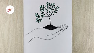 How to draw a hand holding tree | Stop Cutting Down Trees | Pencil sketch drawing