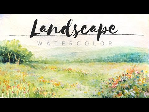 Landscape Watercolor Painting/ Flower field/풍경화 그리기/simple tutorial