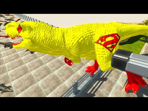 FEED THE REPTILES WITH YELLOW SUPERMAN T-REX HAMMER CHALLENGE - Animal Revolt Battle Simulator