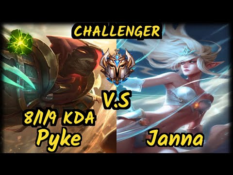 SirNukesAlot (PYKE) vs JANNA - 8/1/9 KDA BOTTOM SUPPORT CHALLENGER GAMEPLAY - EUW