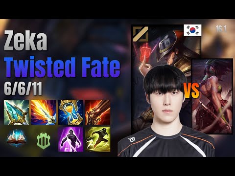 Zeka Mid Twisted Fate vs Akali lol KR solo rank Full Game 16.1 | 제카 트위스티드 페이트 vs 아칼리