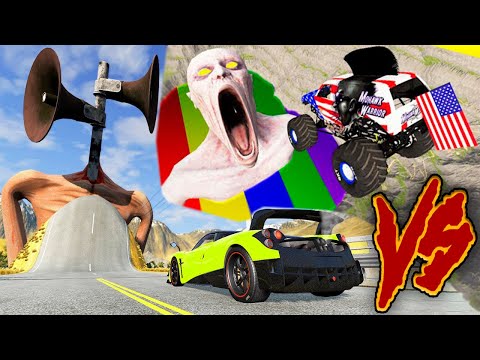 Escape From The Siren Head VS Giant Abyss Color Water SCP-096 (Shy Guy) | BeamNG Drive Car Crashes