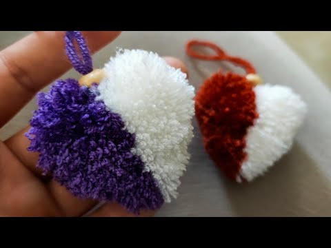 Super Easy Pom Pom Heart Making with Fork - How to Make Yarn Heart-Amazing Craft Ideas with Wool