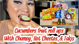 Trying out Cucumbers with Hot Cheetos + Takis + Rim_Mmee’s Chamoy