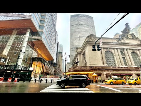 ⁴ᴷ⁶⁰ New York City Walking Tour on a Rainy Day | Midtown & Lower Manhattan