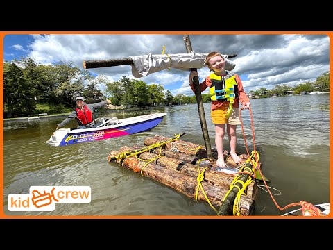 Rescuing dad from fishing emergency with kids ride on boat and raft. Educational | Kid Crew