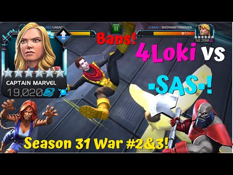AW 4Loki vs •SAS•! Cap Marvel Returns With a BANG! Bans! S31 War #2/3! - Marvel Contest of Champions