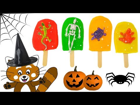 Pukkins gör tokiga halloween-glassar i lera - Lek och lär dig färger med trolldeg och Pukkins