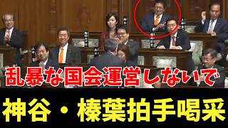 神谷・榛葉拍手喝采 国民民主党 浜野議員 予算最終演説
