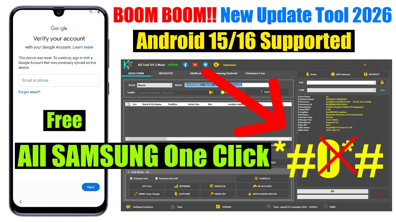 SAMSUNG FRP bypass 2026 New Method Android 15/16, Google Account Remove One Click Tool