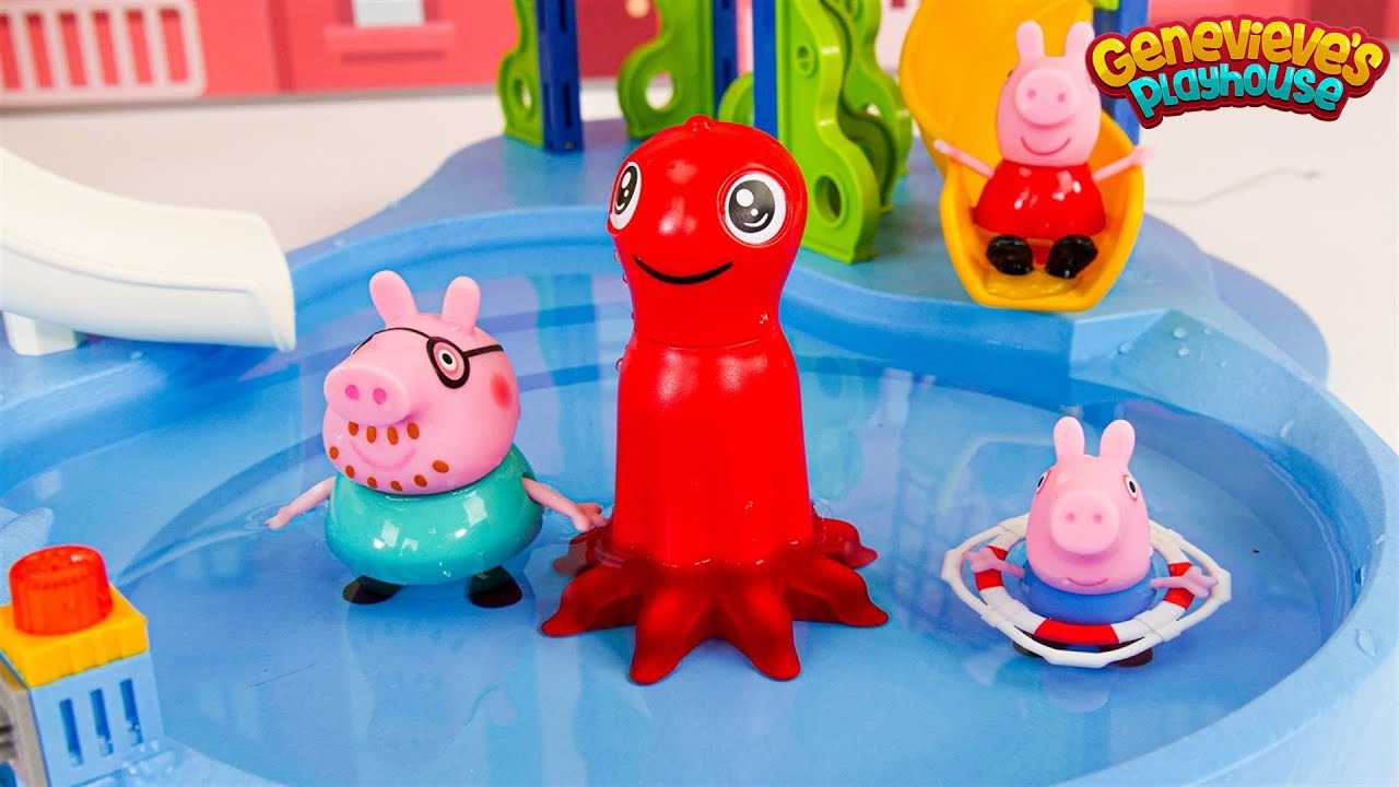 Peppa Pig Toy Learning Video for Kids - Peppa Pig Gets a New Pool and Goes Swimming!