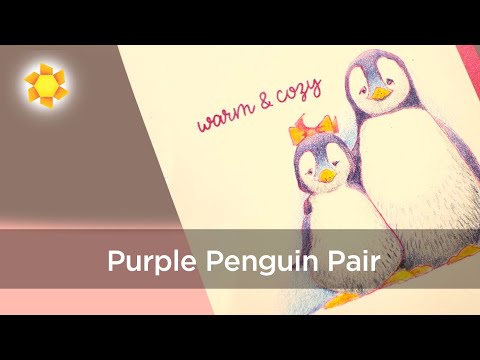 Purple Penguin Pair in Prismacolor Pencil