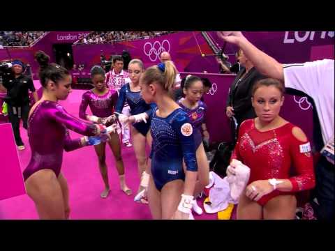Aliya Mustafina and Aly Raisman During the Olympic AA Final