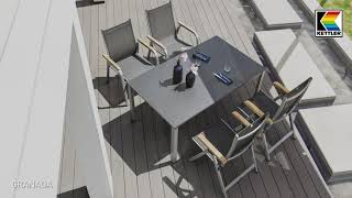 KETTLER Granada Garten-Essgruppe, silber, Alu/Textilene, Tisch 180/240x100cm, 6 Stapelsessel