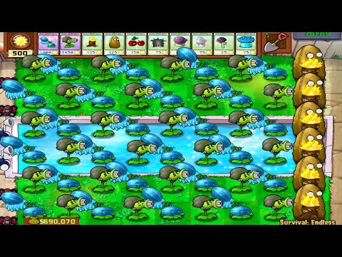 Plants vs Zombies Survival Endless - Plants Placed Anywhere | 60 Gatling Pea + Winter Melon