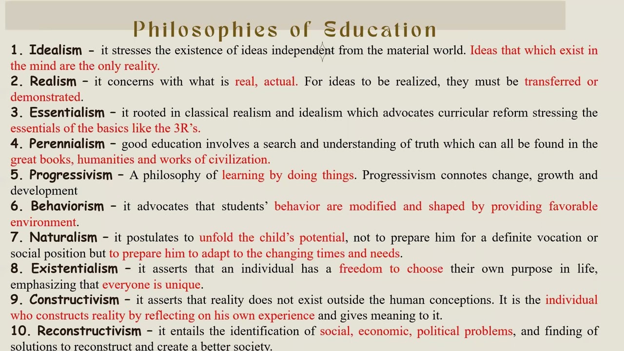 PHILOSOPHIES OF EDUCATION SIMPLIFIED