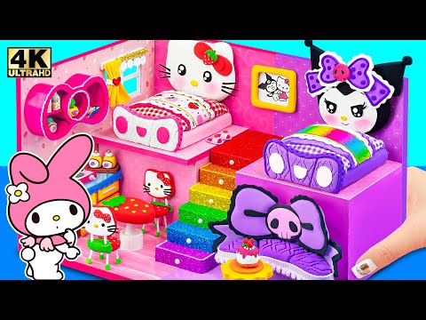 Build Cute My Melody House with Hello Kitty Bedroom, Purple Room for Kuromi 🎀💜 DIY Miniature House