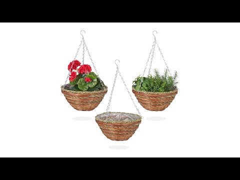 3x suspension pour plantes en rotin Marron - Vert - Métal - Rotin - 31 x 16 x 31 cm