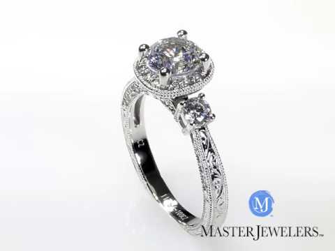 Romance Halo with Hand Engraving Engagement Ring