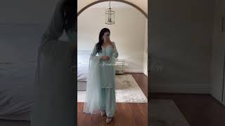 Ice Blue Embellished Farshi Shalwar Suit - Video 3