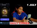 Hamster Kombat Daily Cipher Today 1M Coins 1 July 2024