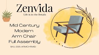 Assembly Zenvida Mid-Century Modern Armchair Solid Hardwood Upholstered Accent Chair