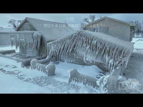 12-25-2022 Hamburg, NY Homes coated in ice from Blizzard - drone
