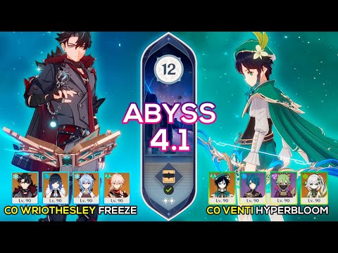 C0 Wriothesley Freeze & C0 Venti Hyperbloom I Spiral Abyss 4.1 Floor 12 9 stars Genshin Impact