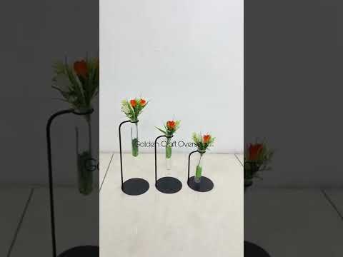 Modern contemporary flower vase in iron with matte black pow...