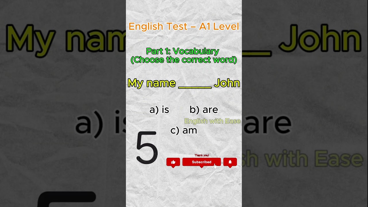 English Test – A1 Level : Vocabulary (Choose the correct word) #englishforbeginners #english