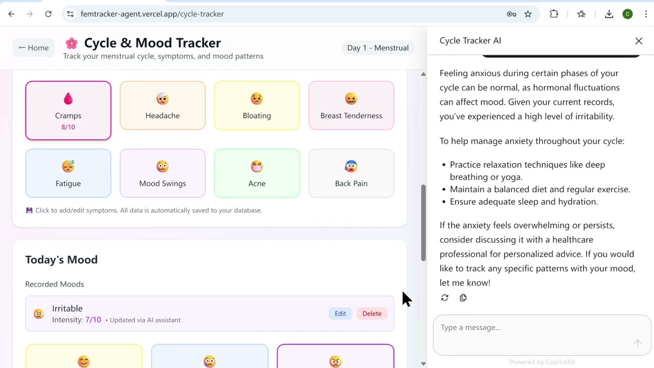 FemTracker Agent - AI-Powered Women's Health Companion Demo