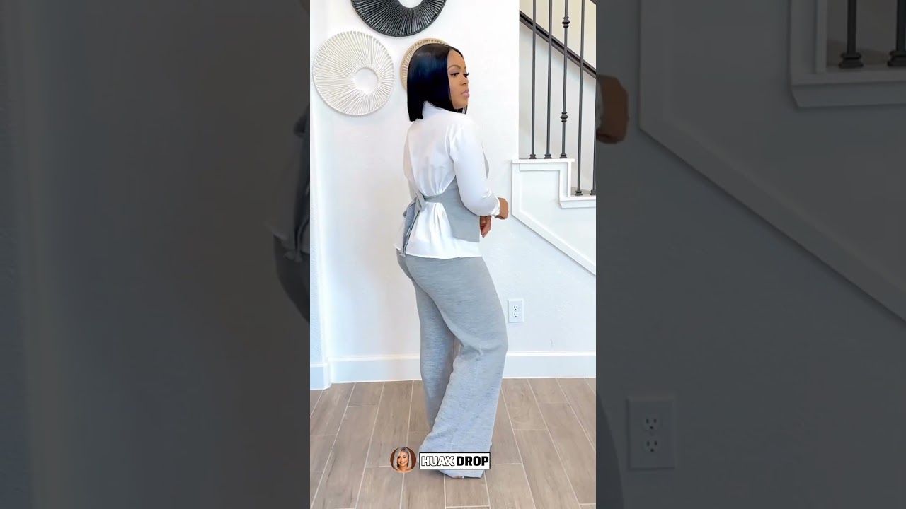 Soft Gray Romance 🌸 | Effortless Blouse & Wide-Leg Pants Glow 🤍 #huaxdrop #fashion #style #ootd