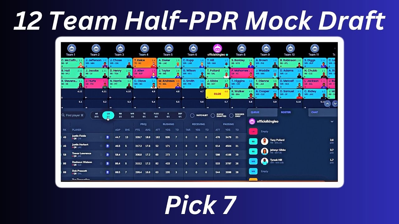 12 Team Half-PPR Fantasy Football Mock Draft | Pick 7 | Sleeper