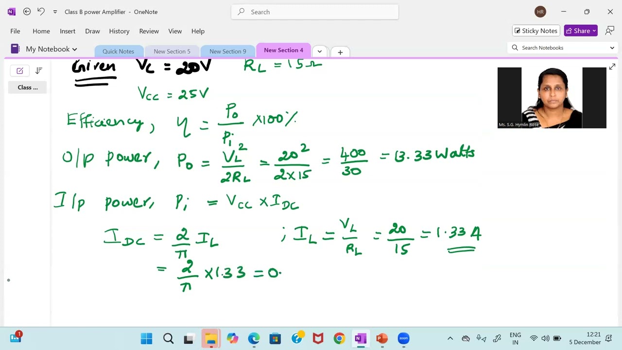 Numerical example in CLASS B amplifier