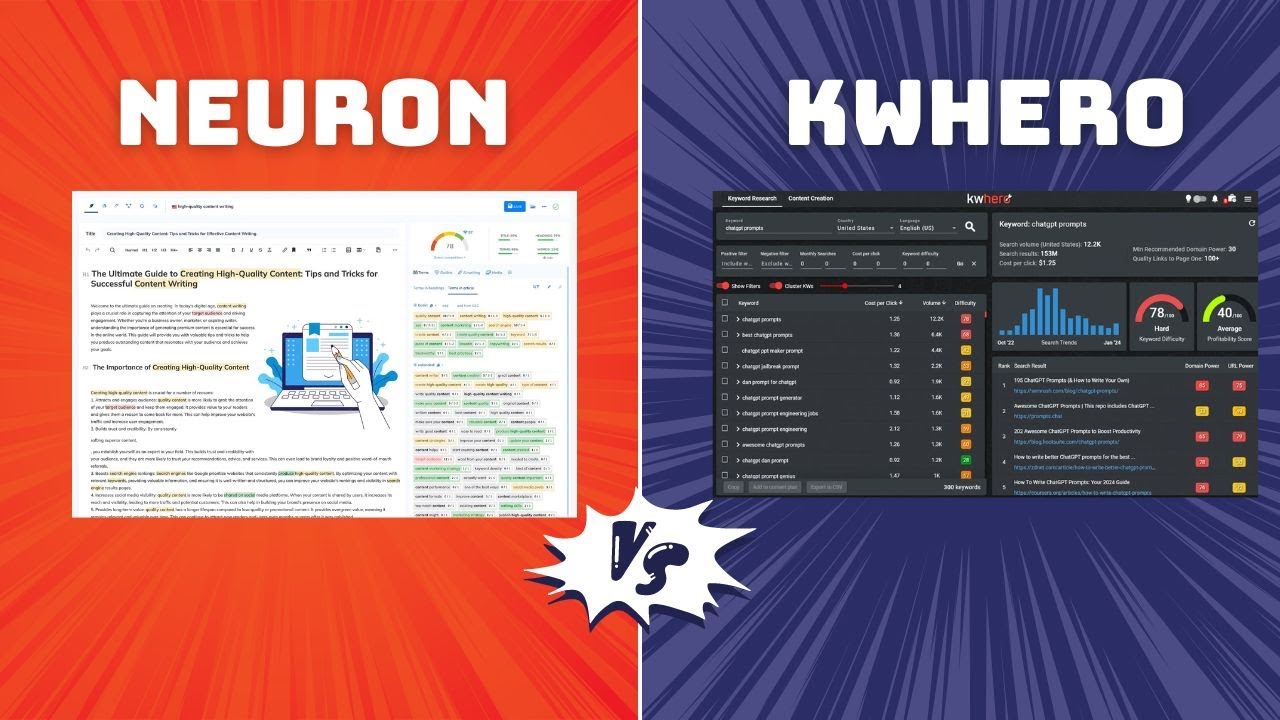 Review de ferramentas SEO: neuronwriter x kwhero seo