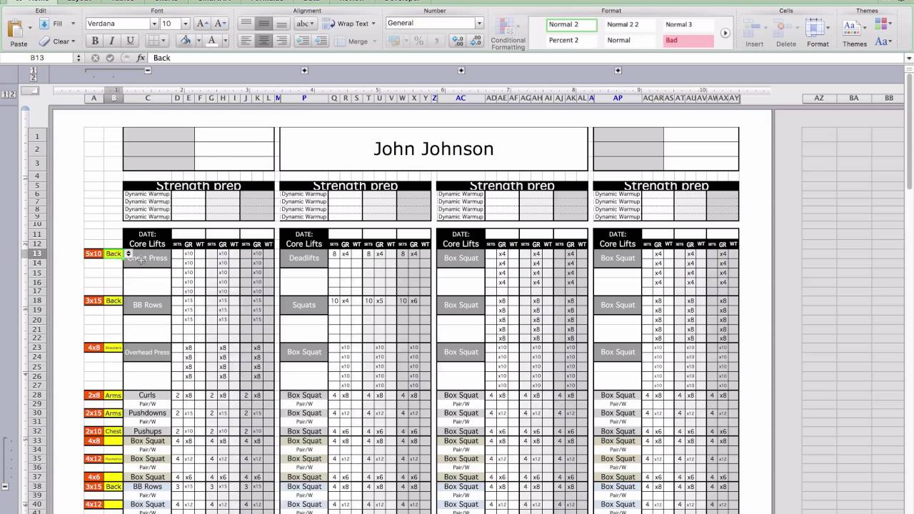 Personal Trainign Excel Templates - Using Exercise Lists
