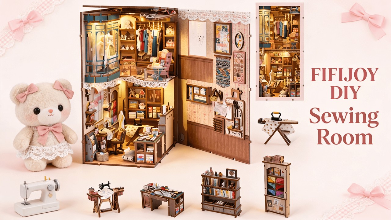 2026 SewingRoom Booknook Assembly Tutorial |Building with Actual Textiles- Relaxing Crafting FIFIJOY