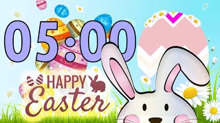 5 Minute 🐰 Happy Easter 🥚 Countdown Timer - Spinning Easter Egg - Fun Music Alarm!