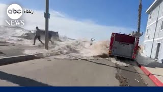 Massive wave in California sweeps people away and floods streets