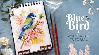 Blue Bird on Flower Branch: Loose Watercolor Tutorial