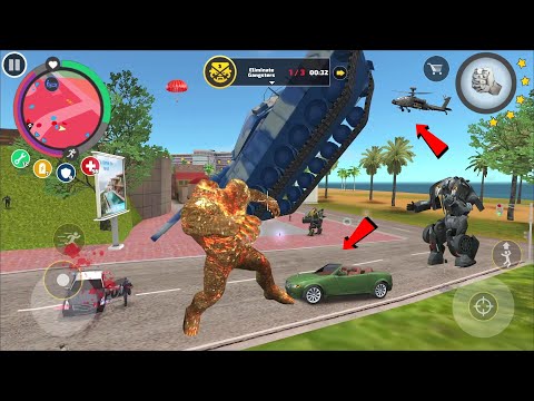 Rope Hero Vice Town (stone giant fight army tank) stone monster destroy army tank and robot car - HD