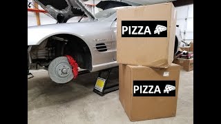 The Mercedes SL55 either gets lots of pizza or new wheels!